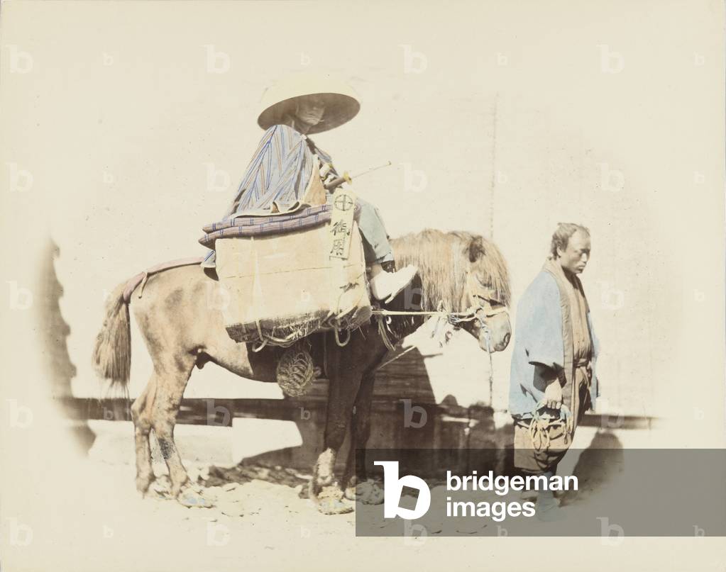 Man on a horse (hand-coloured b/w photo)