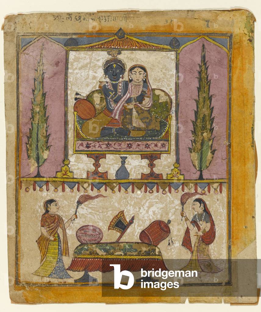 Lakshmi Naryana, frontispice de la 'Tula Ram' Bhagavata Purana (opaque sans c, or & argent sur papier)