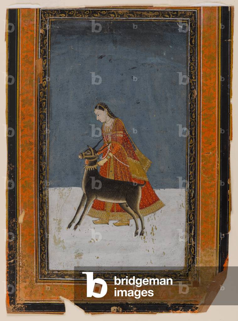 Lady with a black buck, c.1750 (w/c & gold on paper)