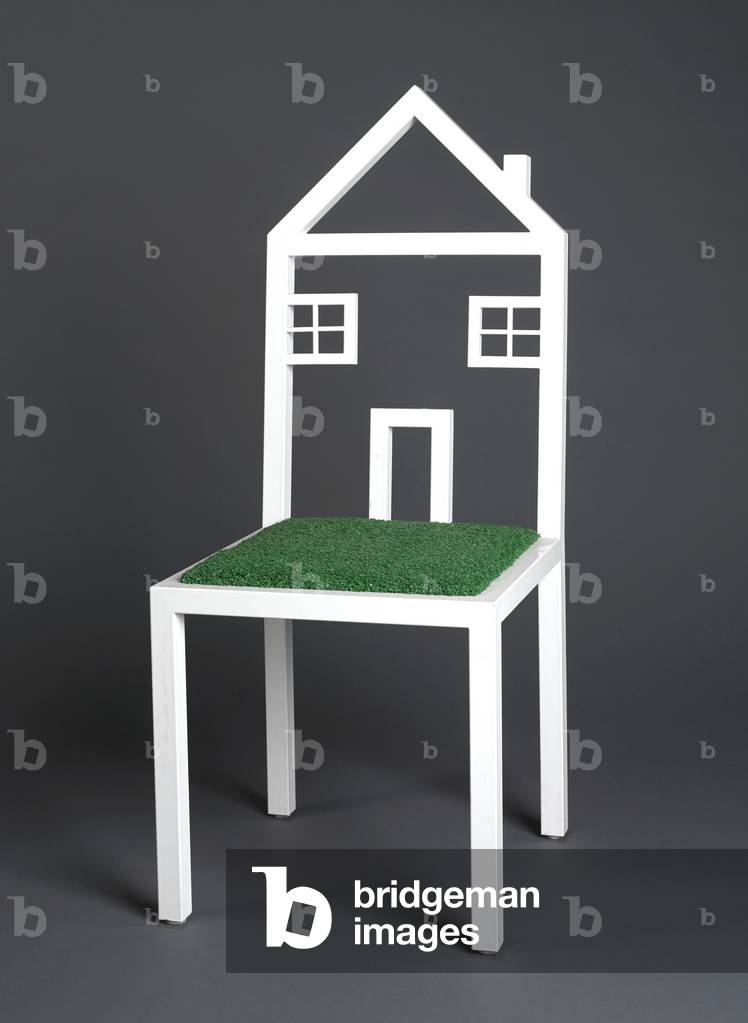 One Family House Chair, designed 1984; this example made 1986 (steel tubing, electrostatic paint, astroturf, plywood)