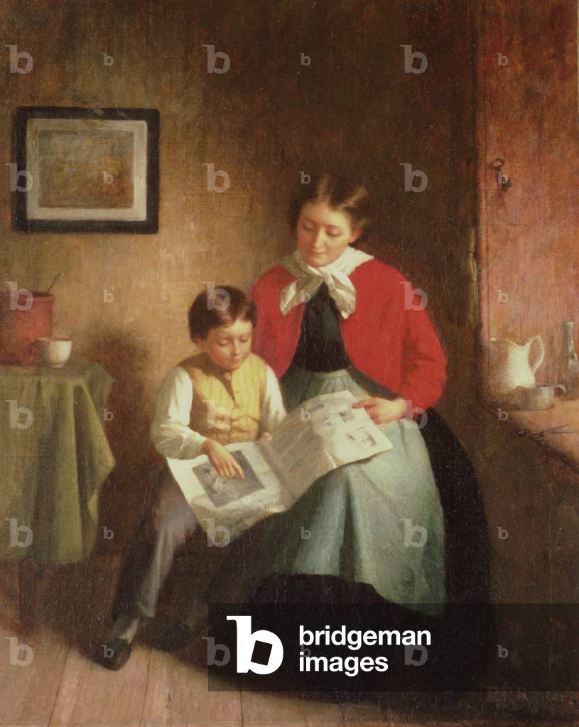 Mutter und Junge mit Bilderbuch, 1868 (Öl auf Leinwand)