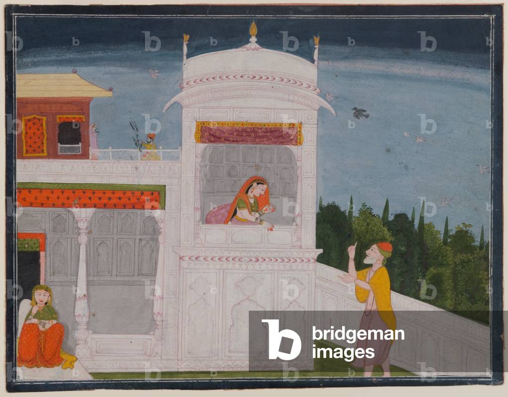The Brahmin Sudama and Rukmini in a palace, page from the Sudama episode of Bhagavata Purana series, c.1800 or later (w/c on paper)