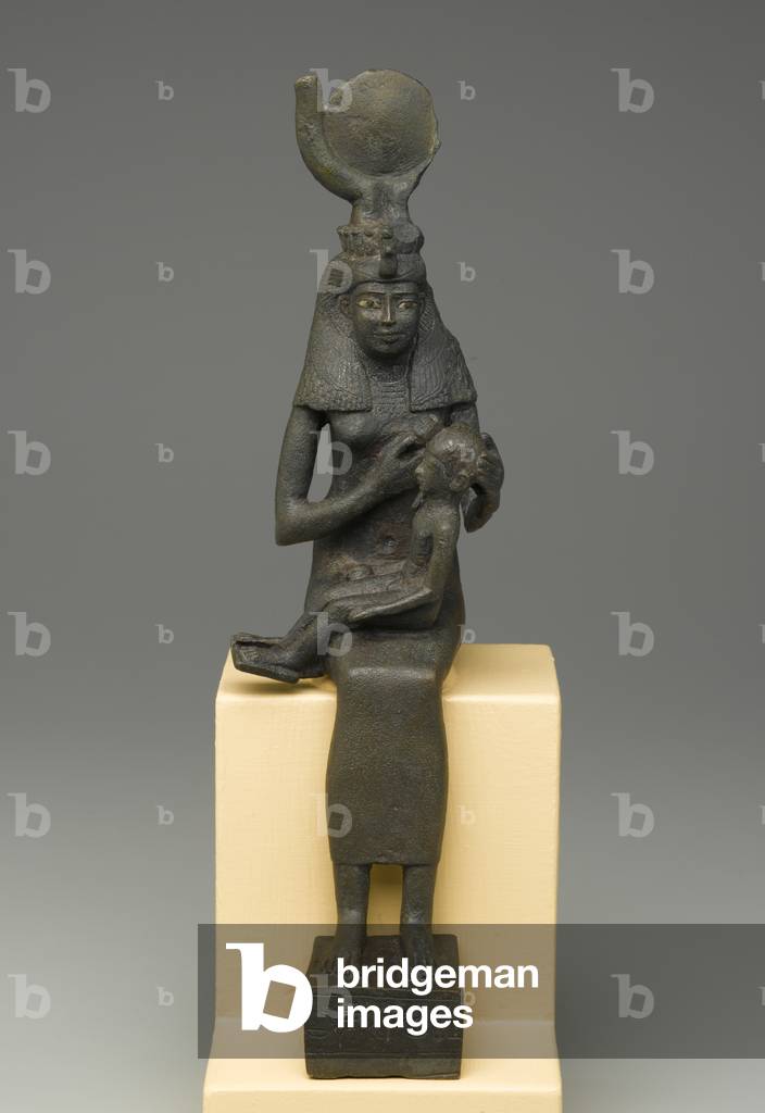 Seated statuette of Isis holding Horus (bronze) by Egyptian Ptolemaic Period