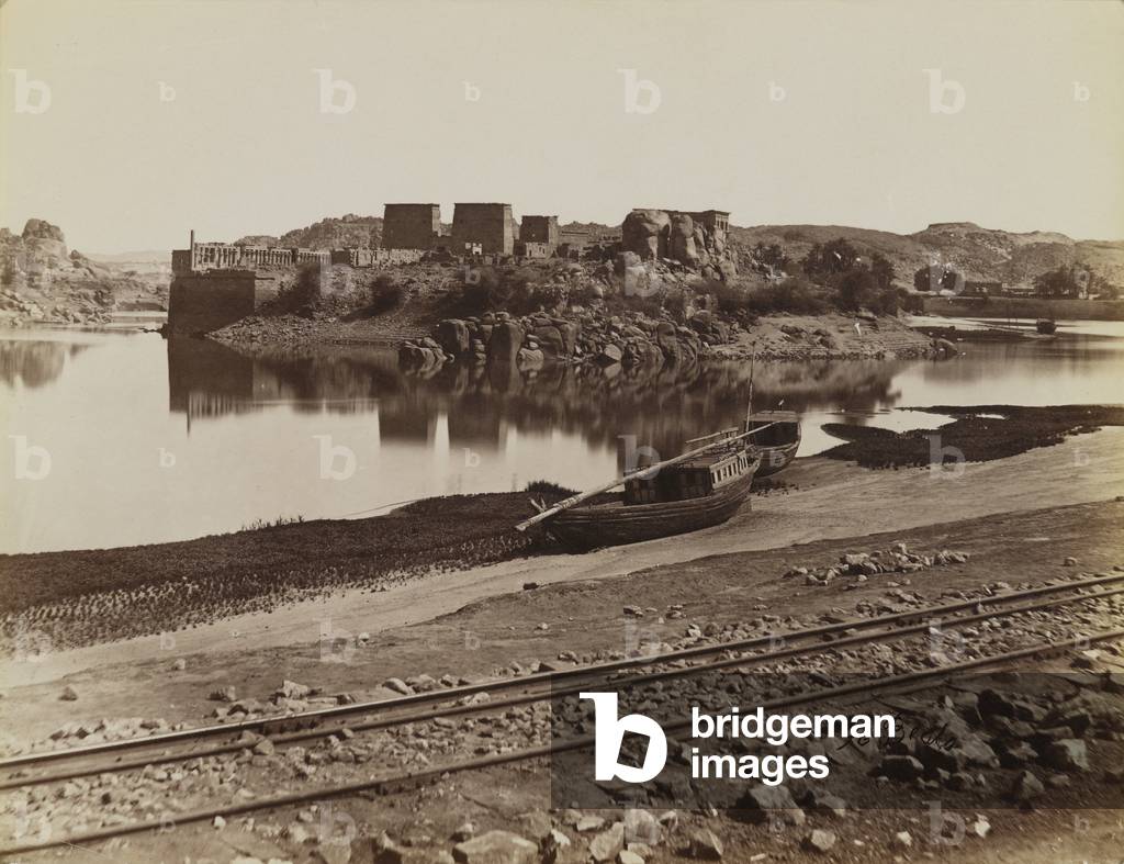 Philae, view of the East Bank of the Nile, northwest, 19th century (albumen silver print)