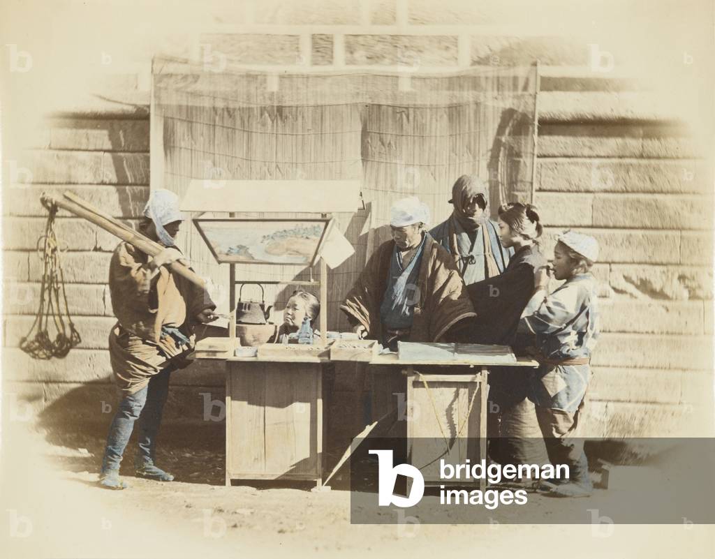 Roadside stall in Japan (hand-coloured b/w photo)