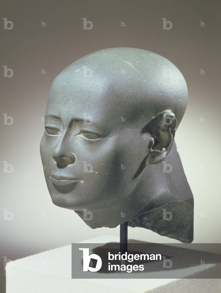 Head of Wesirwer, Prophet of Montu, from the Cachette in the Precinct of Amun, Karnak, Late Period (green schist)