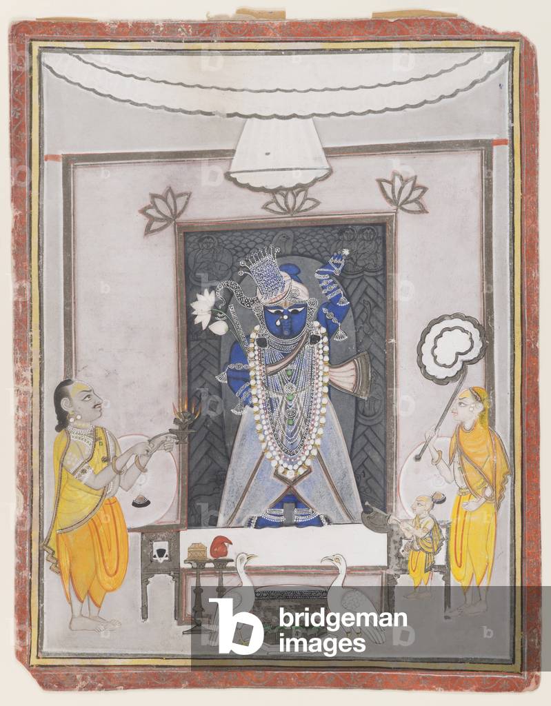 Gottesdienst von Shrinathaji (blickdicht w/c, gold & silber auf Papier)