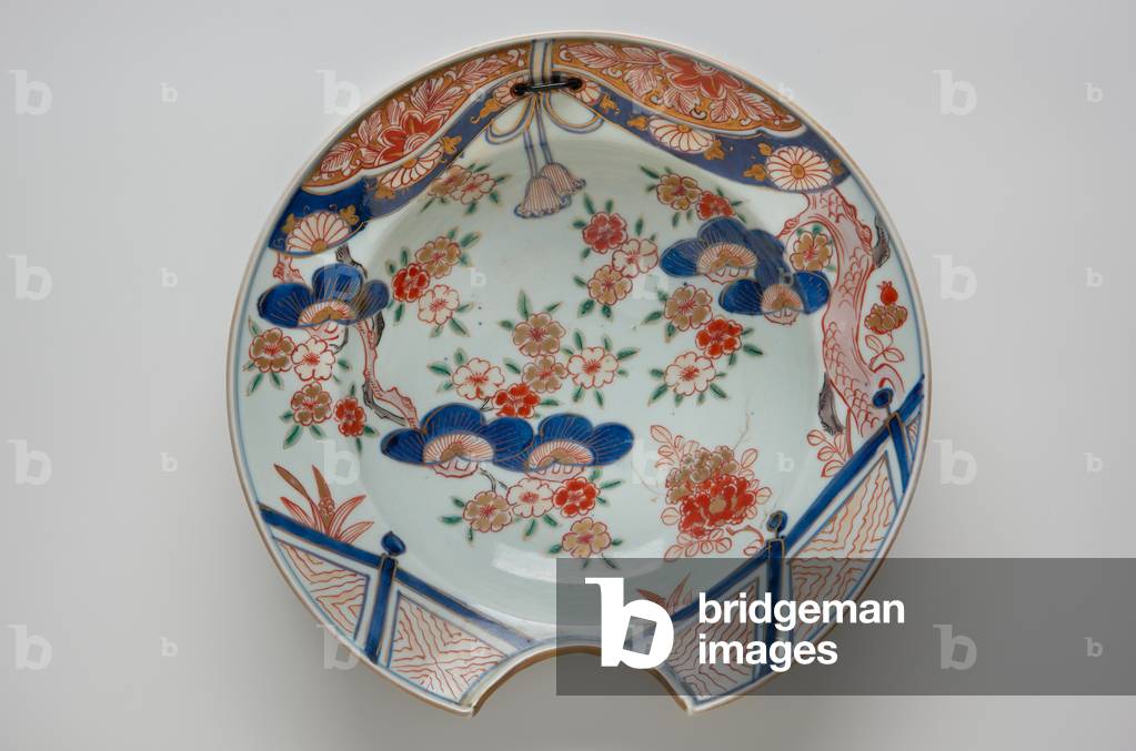 Barber's Bowl, early 18th century (Arita ware, porcelain with underglaze blue and overglaze enamel)