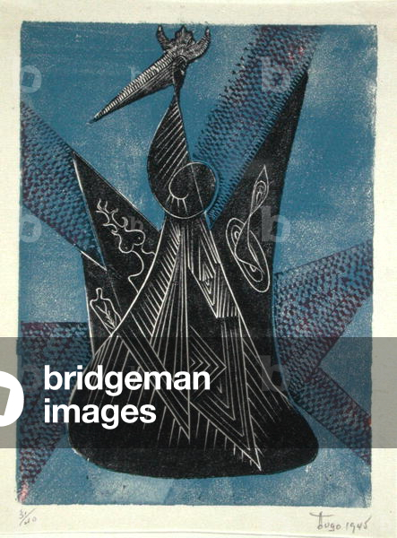 Twilight Meeting, 1945 (colour wood engraving)