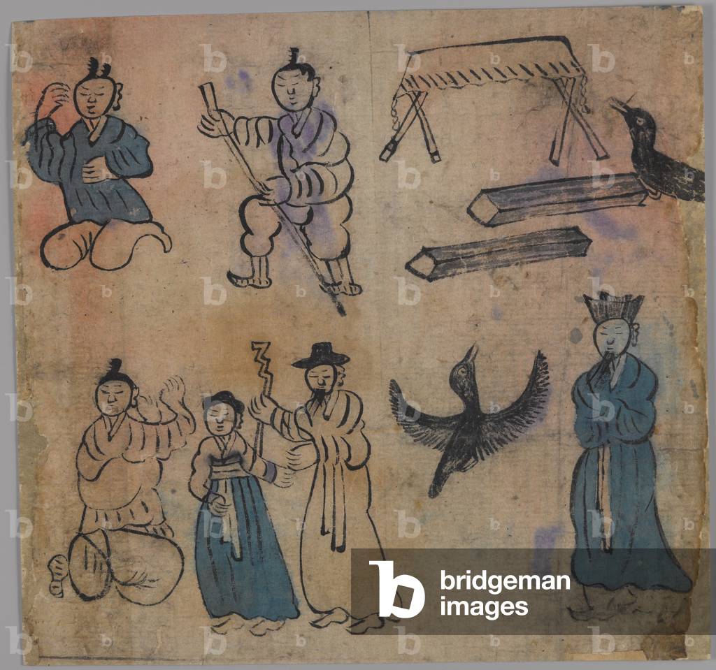 Genre scene, one of four (ink & colour on paper) (see also 861303-6)