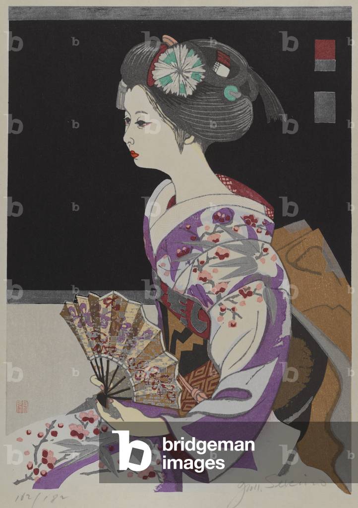 Geisha in profile (colour woodblock print)