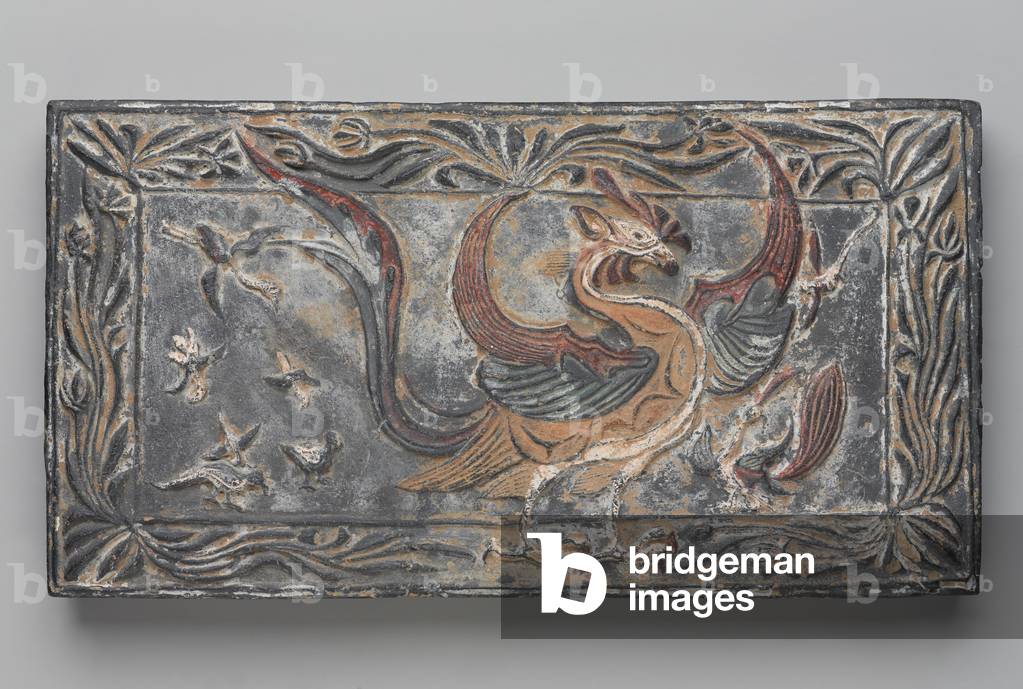 Tomb Tile with Phoenix Design, late 5th-early 6th century (molded clay with pigment)