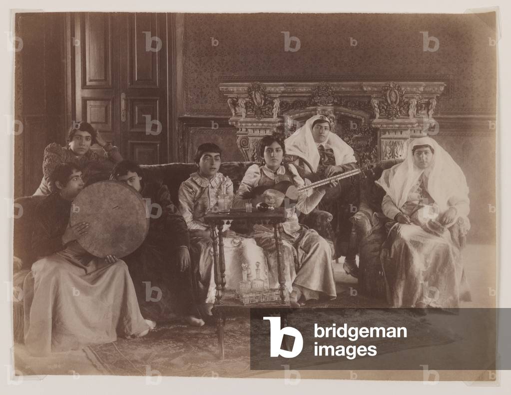 Group portrait of women playing musical instruments (silver albumen print)