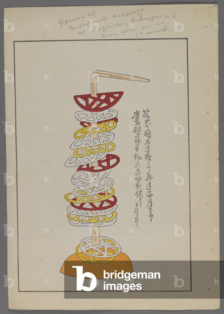 Japanese toys, from Unai no tomo (A Child's Friends) by Shimizu Seifu, 1891-1923. Pierced geometric discs on stick.