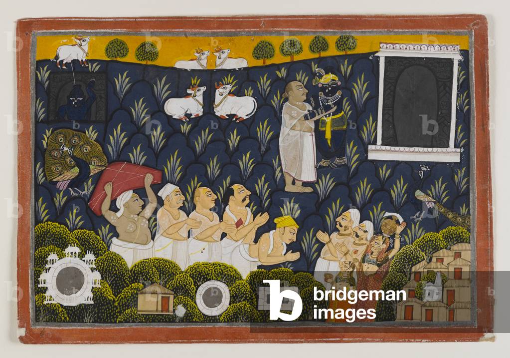 Worship of Krishna, c.1800 (opaque w/c on paper)