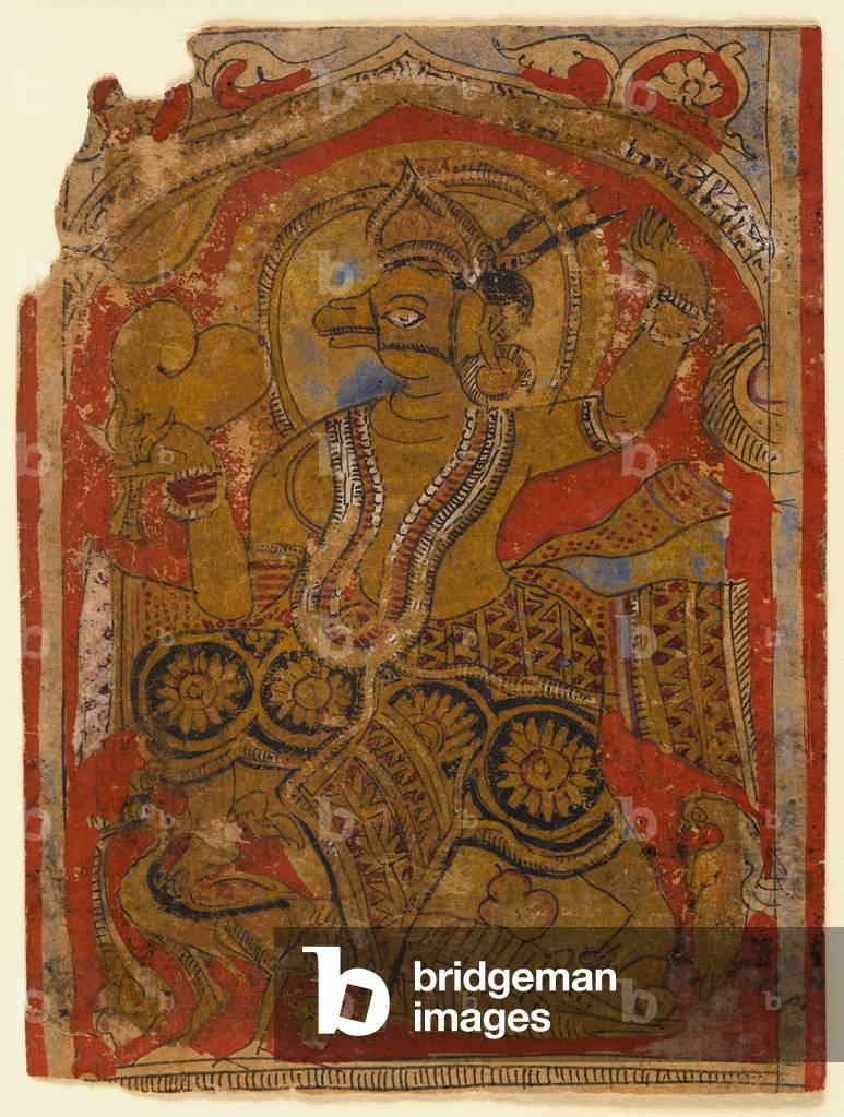 Harinegameshin carrying the embryo, fragment of a leaf from a dispersed Kalpasutra (w/c & gold on paper)