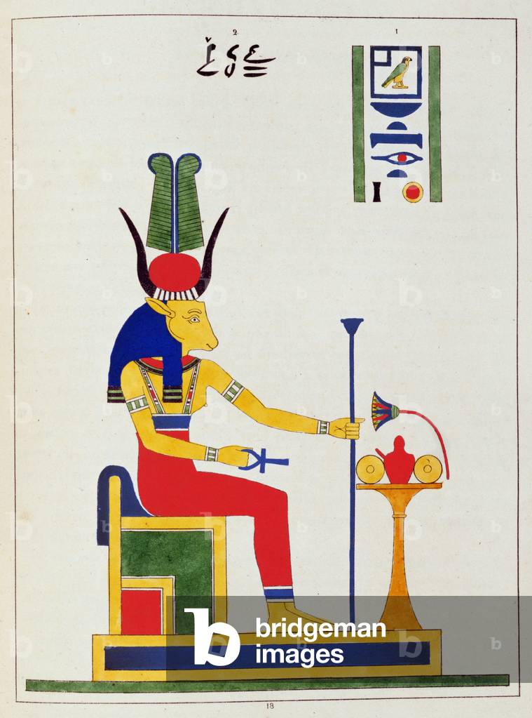 The goddess Hathor, illustration from 'Pantheon egyptien: collection des personnages mythologiques de l'ancienne Egypte', by Jean-Francois Champollion, published c.1986 (colour litho)