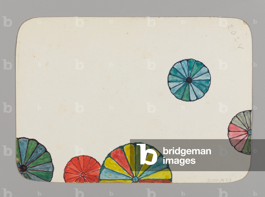 Small Card decorated with Stylized Chrysanthemums (verso), c.1880 (w/c, black ink, and metallic paint on very thin card stock)