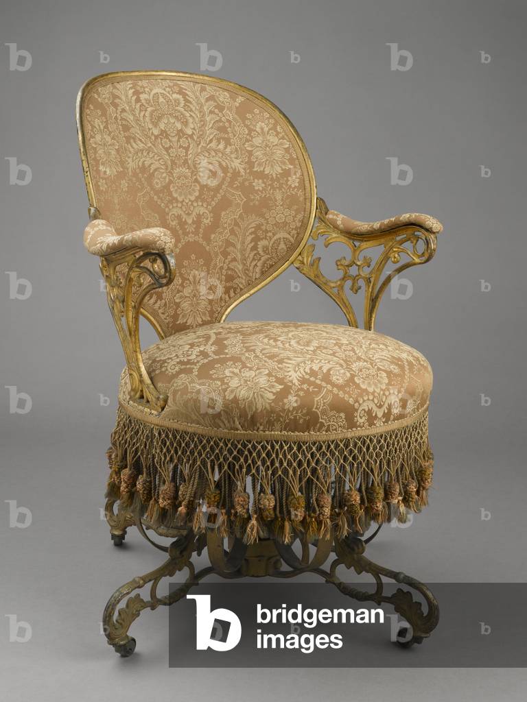 Centripital Spring Chair, c.1849-58 (cast iron, wood, modern upholstery, modern trim, original fringe) 
