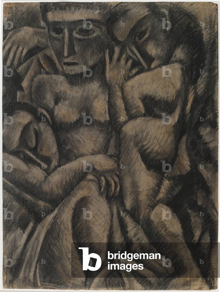 Composition with Four Figures, 1910 (charcoal & pastel on moderately thick, moderately textured laid paper)

