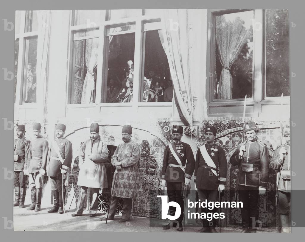 Mozaffar al-Din Shah Sitting in State in the Golestan Palace, late 19th-early 20th century (silver gelatin print)