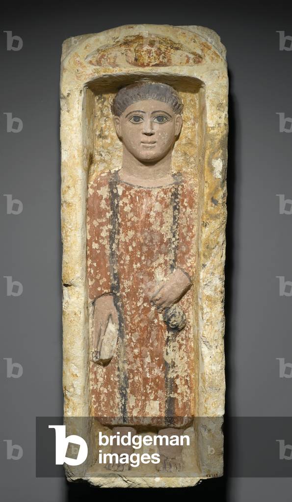 Funerary stela with a boy standing in a niche, 4th-5th century (painted limestone)