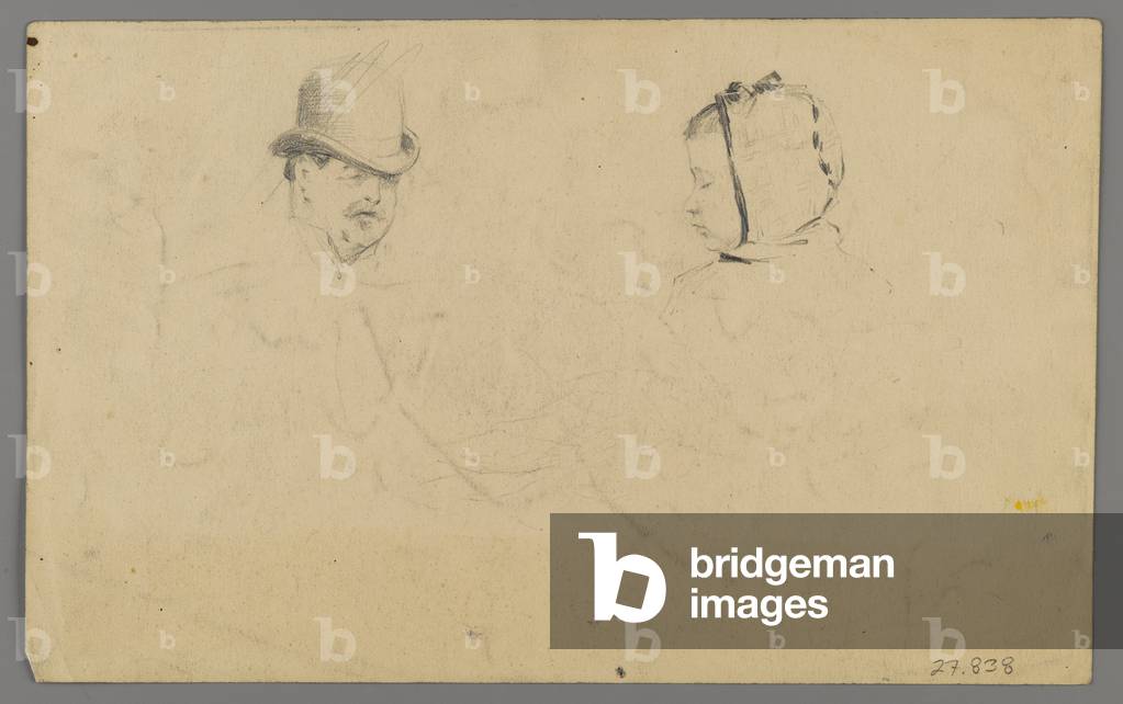 Heads of a man and girl (graphite on paper)