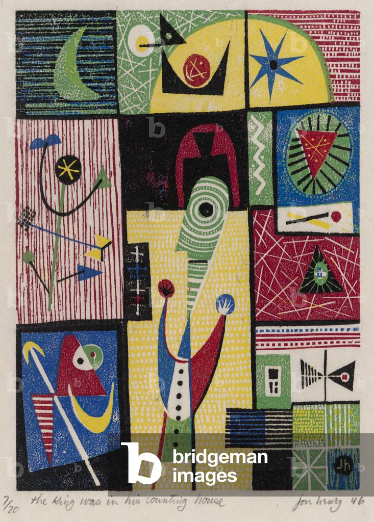 The King was in his Counting House, 1946 (woodblock colour print on Japan paper)