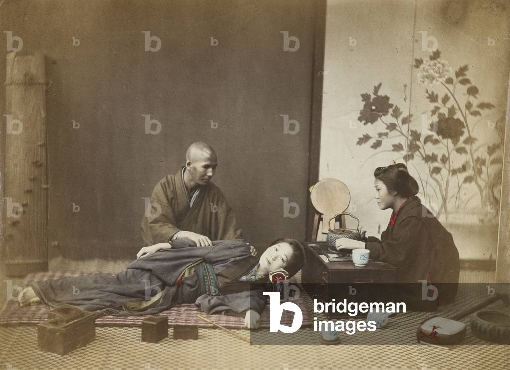 Japanese domestic interior (hand-coloured b/w photo)