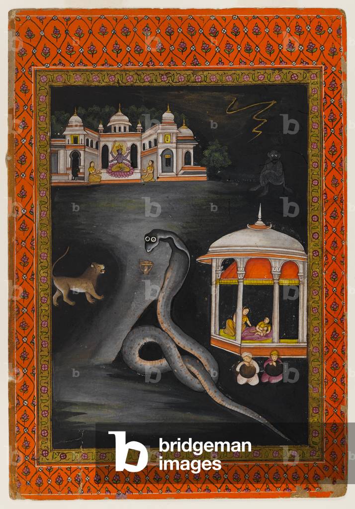 Krishna carried across the river, first half of the 19th century (w/c & gold on paper)