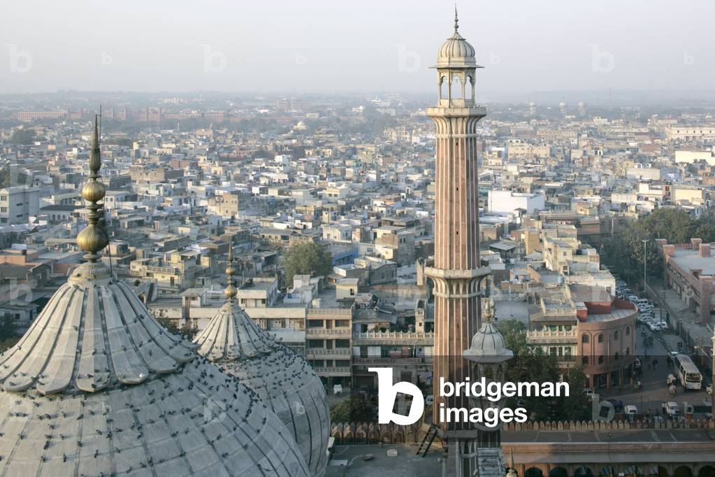 Old Delhi from a minaret of the Jama Masjid mosque in India.
