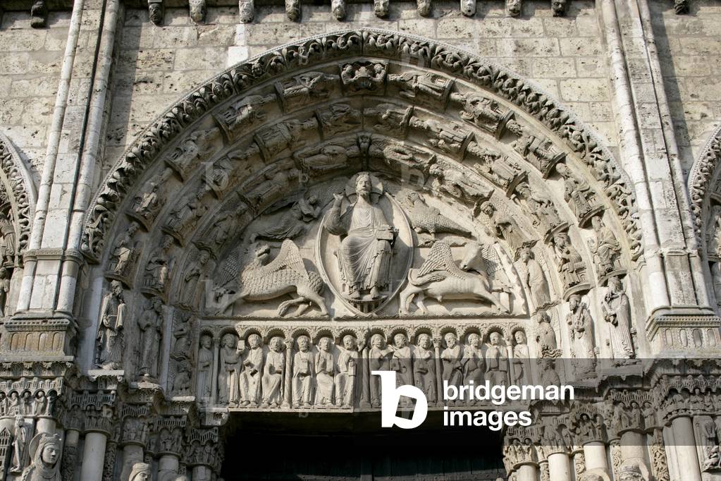 The Cathedral of Chartres (Eure and Loire). Built partly from 1145, and rebuilt in twenty-six years after the fire of 1194, it is the monument par excellence of French Gothic art. Its vast nave of the purest ogival style, its porches with admirable mid-12th century sculptures, its shimmering set of stained glass windows from the 12th and 13th centuries make it an exceptional masterpiece and remarkably well preserved. The Cathedrale de Chartres has been listed as a UNESCO World Heritage Site since 1979. Photography 30/06/05.