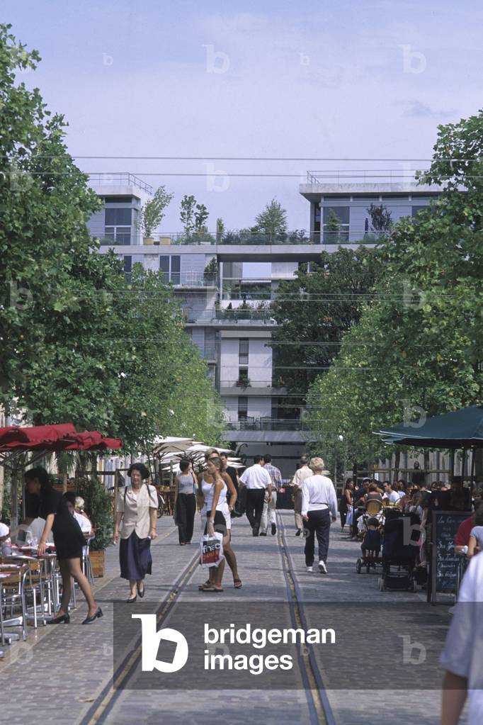 Bercy Village, Paris 12th arrondissement. Installed on part of Bercy's old warehouses, which declined until the sixties. This new commercial urbanism wanted to keep some traces of the old wine and spirits trading center. Shops have opened in old cellars and traces of railway tracks carrying wine have been preserved.