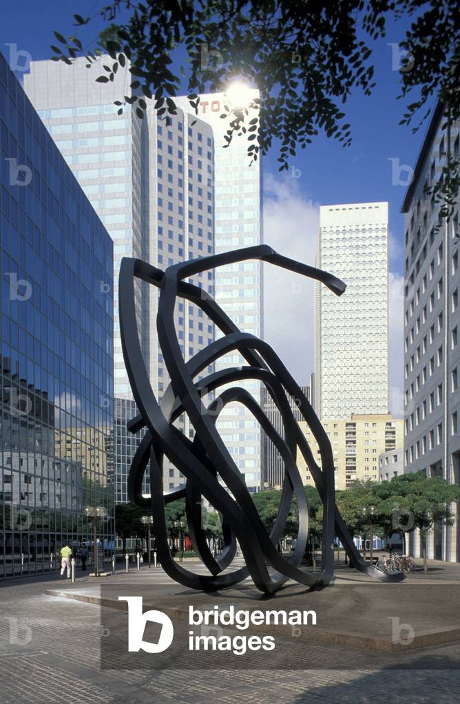 Plastic interventions: “Double lines indeterminate” by Bernar Venet at La defense and installed in 1988, Hauts de Seine (Hauts-De-Seine) Ile de France (Ile-De-France), France