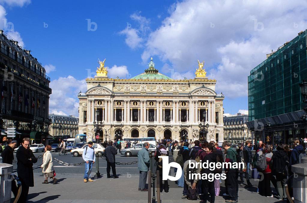 The Opera Garnier, Place de l'Opera in Paris 9th. Architect Charles Garnier (1825-1898), construction 1862-1875. The Opera or the National Academy of Music and Dance represents the best architectural expression of the Napoleon III style, eclectic, baroque, overload.