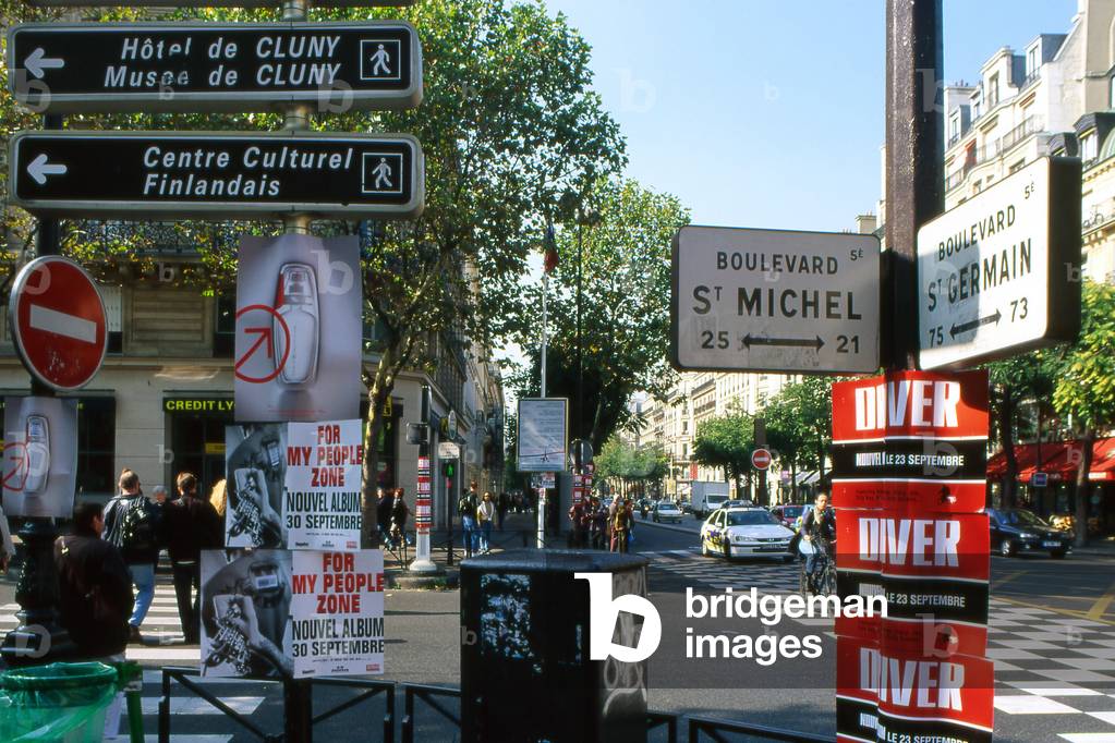 Urban signage between Boulevard Saint Michel and Boulevard Saint Germain, Paris 5e.