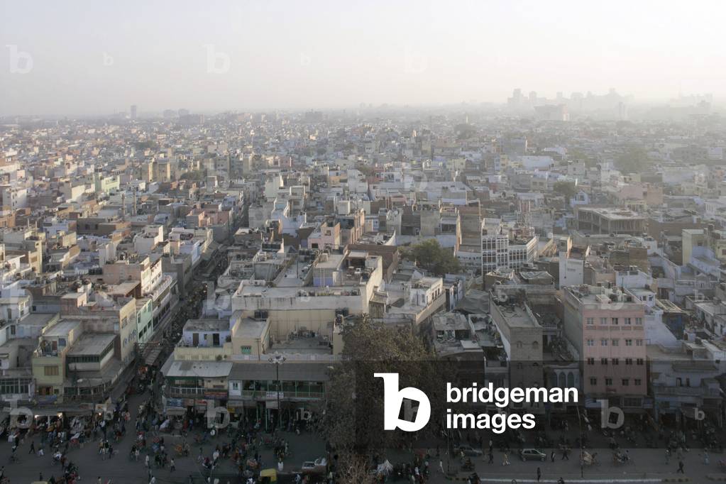 Old Delhi from a minaret of the Jama Masjid mosque in India.