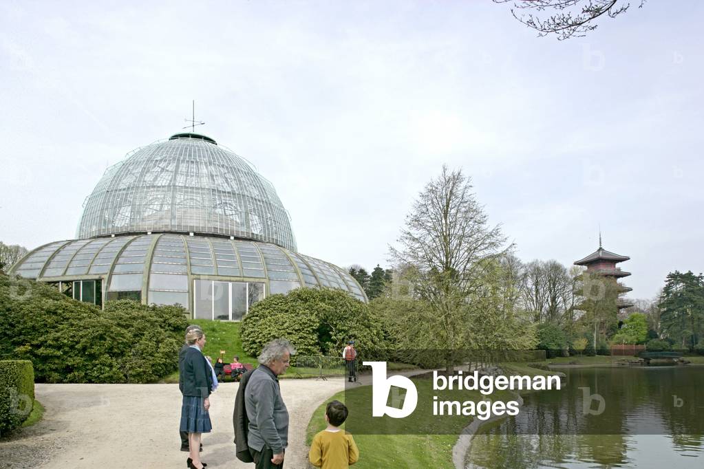 The royal greenhouses of Laeken in Belgium. Achievement 1873. In the 19th century, glass and metal, as new building materials, allowed the construction of a new type of building: the greenhouse. King Leopold II (1835-1909) entrusted the architect Alphonse Balat (1819-1895) with the construction of an ideal glass palace. Open to the public three weeks a year, the Royal Greenhouses of Laeken house an exceptional collection of plants, some dating back to Leopold II. Photography 30/04/06.