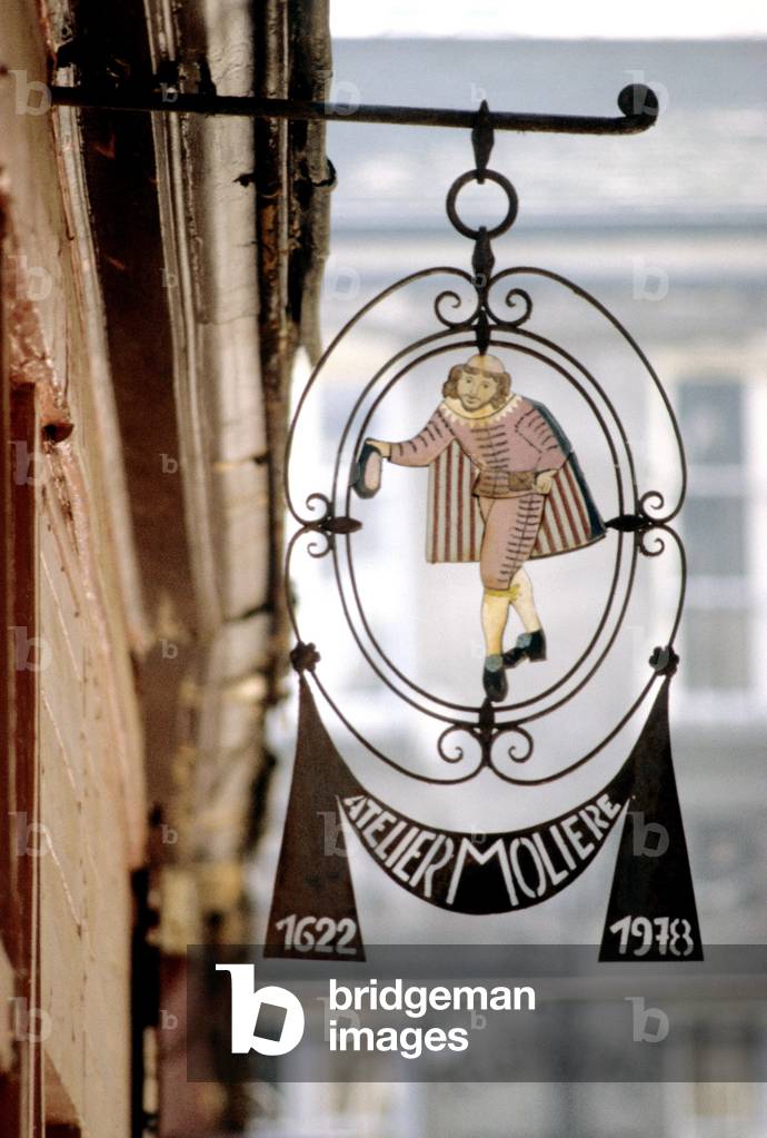 Elegant gentleman greeting, for the workshop Moliere, trade sign in Paris.