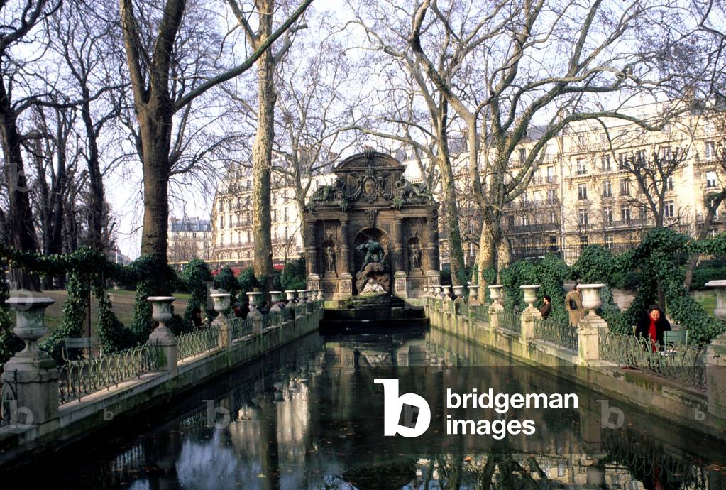 La Fontaine Medicis in the Luxembourg Gardens in Paris. Presumably a work by Solomon de Brush 1571-1626) built in the taste of Italian caves with sculptures by Augustus Ottin (1811-1890) made in 1866.