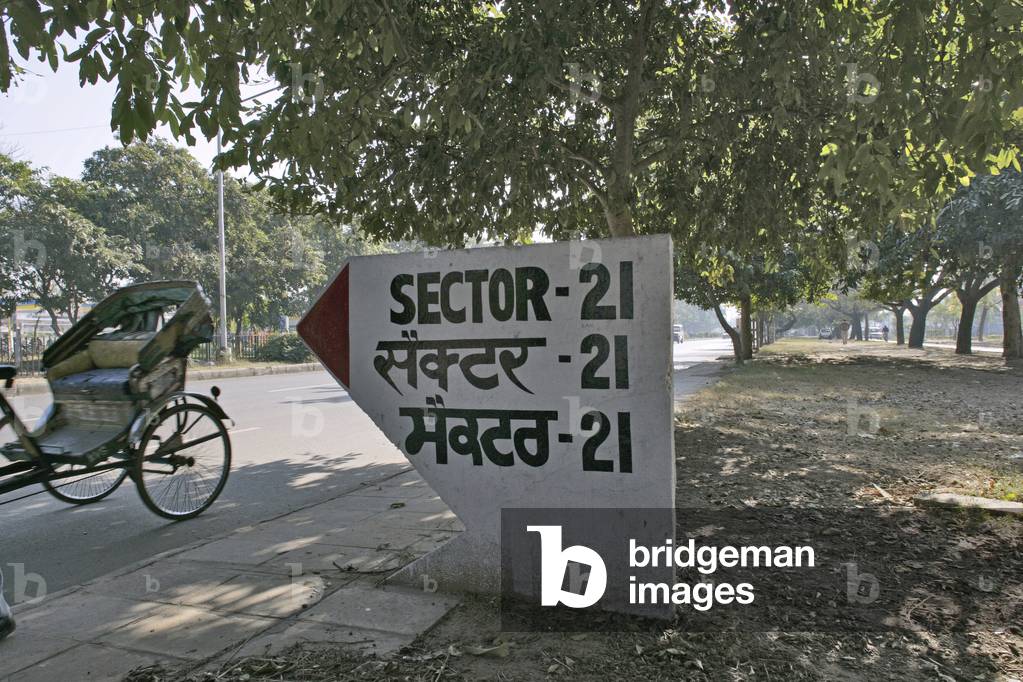 Signage of sector 21 in Chandigarh, India.