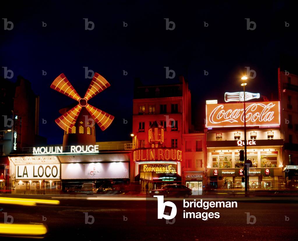 Le cabaret du Moulin Rouge, 82 boulevard de Clichy Paris 75018. This cabaret founded by Charles Zidler and Joseph Oller opened its doors on the occasion of the World Exposition in 1889.