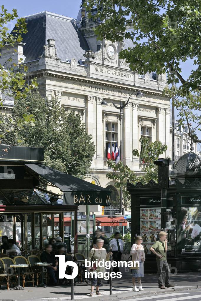 Place Gambetta with the town hall of the 20th arrondissement in Paris.