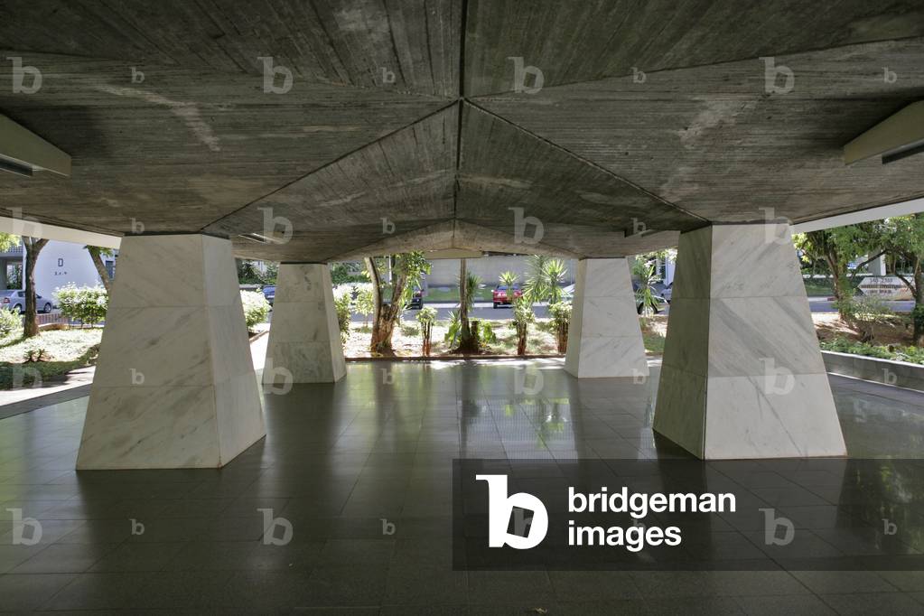 Pilotis of a residential building of a superquadra in Brasilia (Brazil).