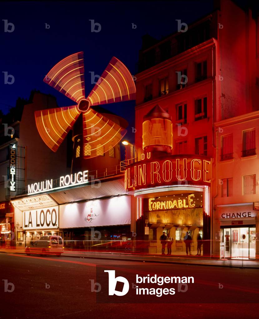 Le cabaret du Moulin Rouge, 82 boulevard de Clichy Paris 75018. This cabaret founded by Charles Zidler and Joseph Oller opened its doors on the occasion of the World Exposition in 1889.