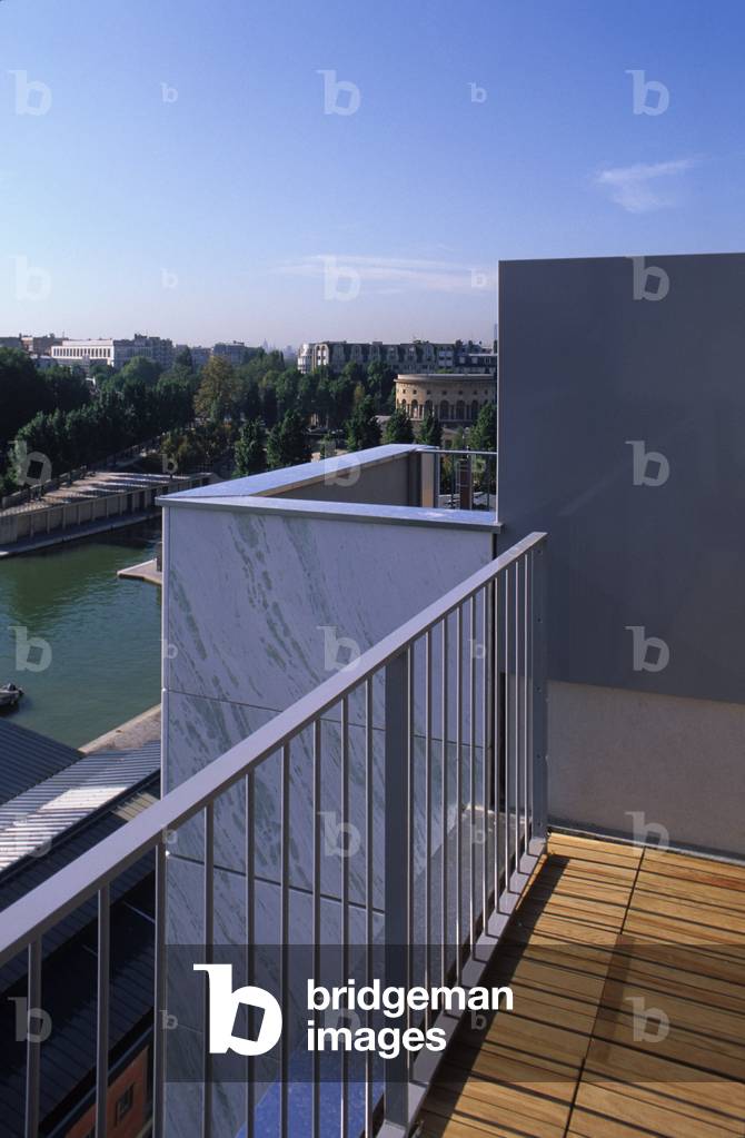 Terrace of a social housing in Paris 75019. Architect Jean Pierre Buffi.