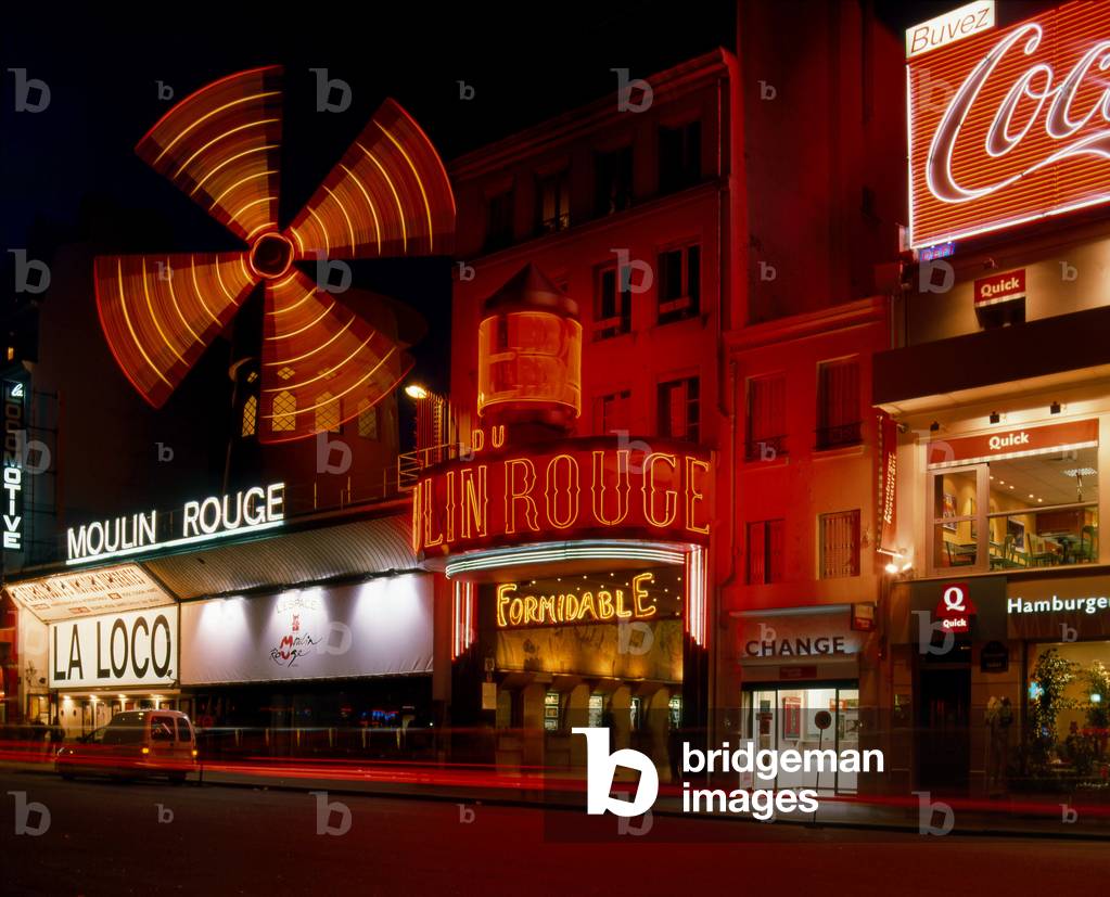 Le cabaret du Moulin Rouge, 82 boulevard de Clichy Paris 75018. This cabaret founded by Charles Zidler and Joseph Oller opened its doors on the occasion of the World Exposition in 1889.