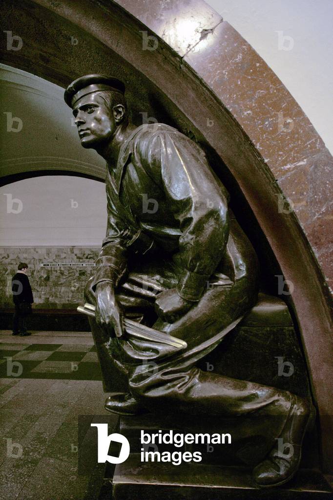 Detail of a sculpture in the metro station “” Heros of the Revolution “” in Moscow (Russia)