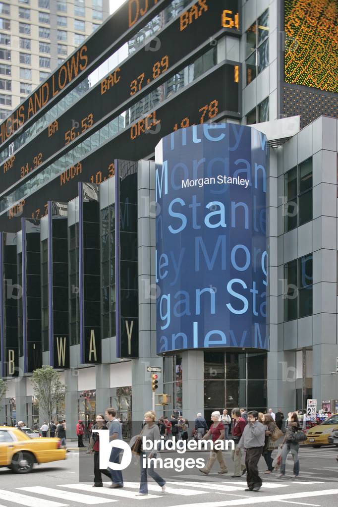 Stock market indices on a building facade in Times Square in New York, USA. Photography 20/10/08.