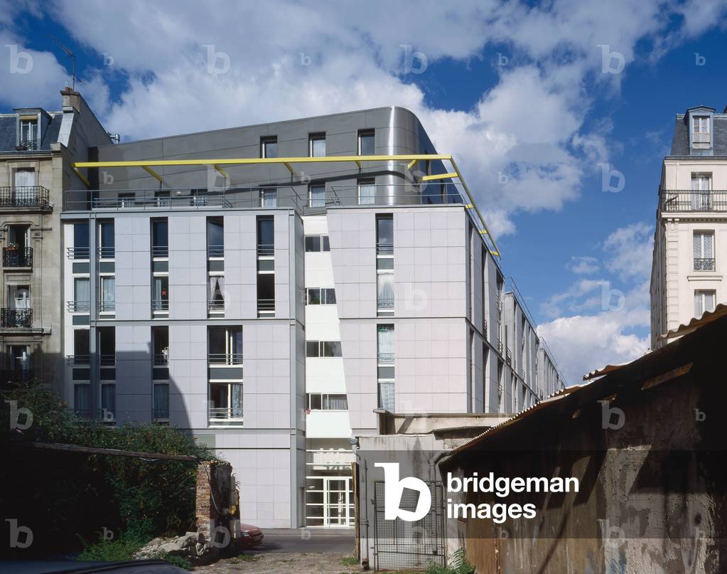 Social housing and creche, ilot rue de Thionville rue de crimee in Paris 75019. Architect Gilles Bouchez, 1990-1992. Photography 1992.